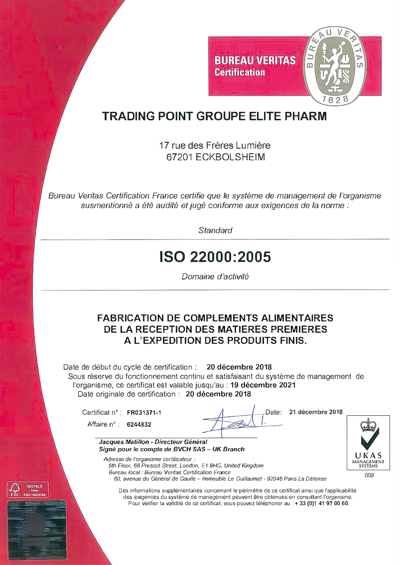 Certyfikat ISO 22000:2005: