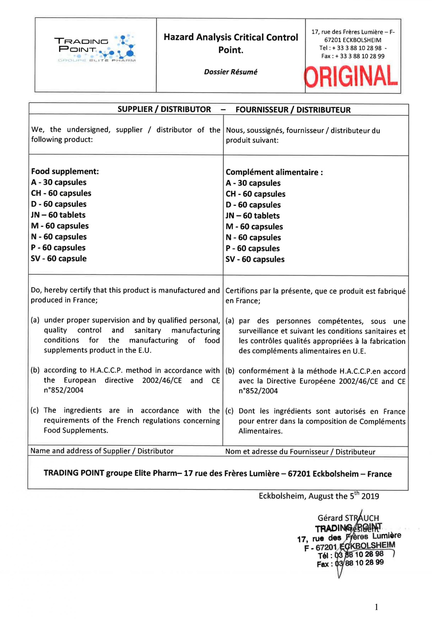 Certyfikat GMP (BPF) Synadiet Classic Hit: