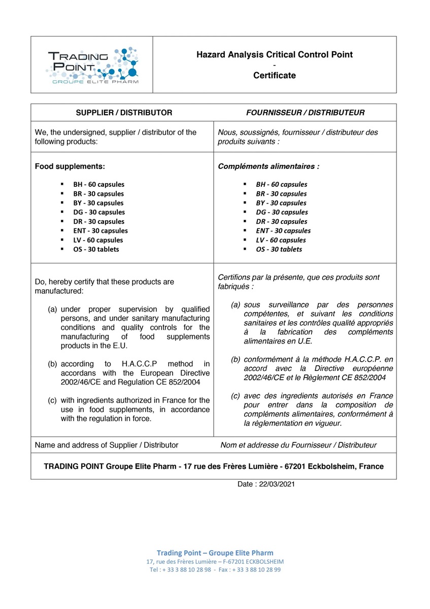 Сертифікат GMP (BPF) Synadiet Direct Hit: