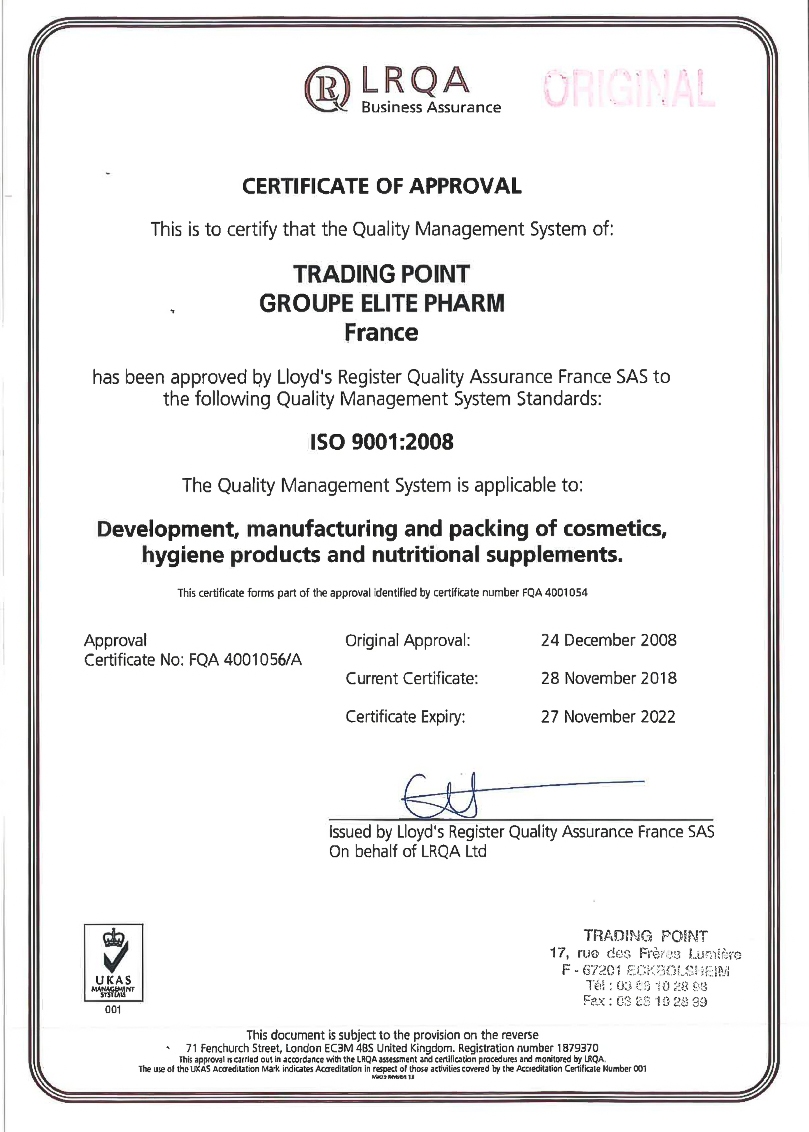 Certyfikat zgodności producenta z systemem ISO 9001:2008: